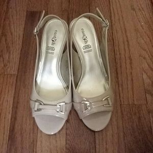 east5th Beige Slingback Peep-toe Heels